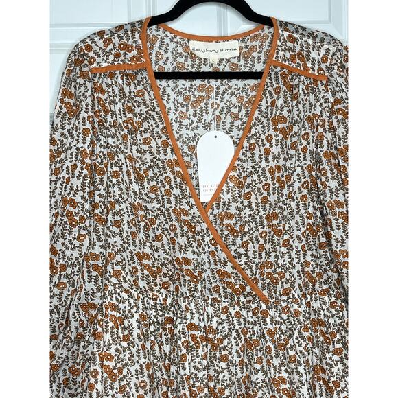 Daughters of India NEW Binita Mini Dress Apricot Color Size Large Orange White - Picture 5 of 16